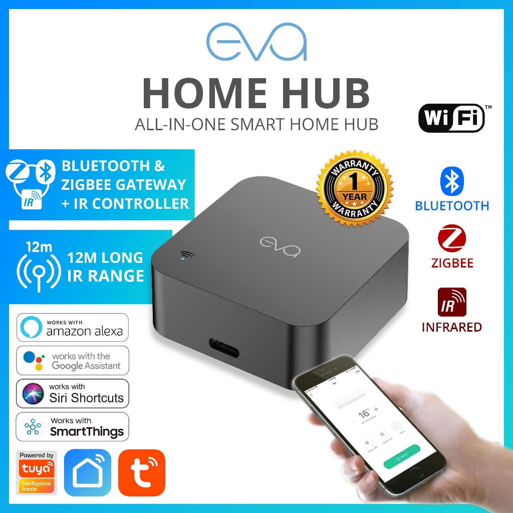 Eva Home Hub Zigbee Bluetooth Infrared Multimode Gateway Hub with Universal IR Controller works with Tuya Smart Life app