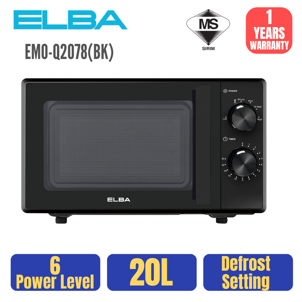 ELBA 20L Microwave Oven EMO-Q2078(BK) | 6 Power Level | Defrost Settings (700W)