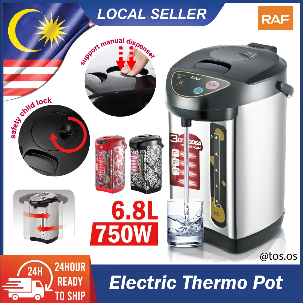 RAF Electric Thermostatic Kettle 6.8L Auto Shut Off Thermo Pot Reboil With Safety Lock Fast Boil / Pemanas Air