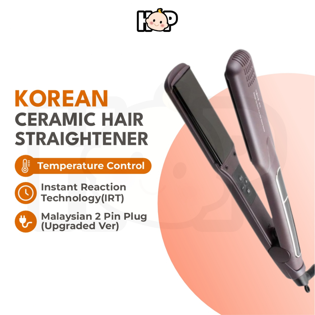 [2 Pin Plug] Korean Ceramic Hair Straightener Iron Professional Hair Straightener 2 in 1 Flat Iron Hair Curl