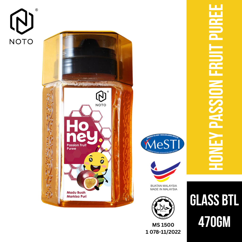 NOTO Honey Passion Fruit Puree Madu Buah Markisa Puri Natural Honey Madu Asli (Glass Bottle) 470gm