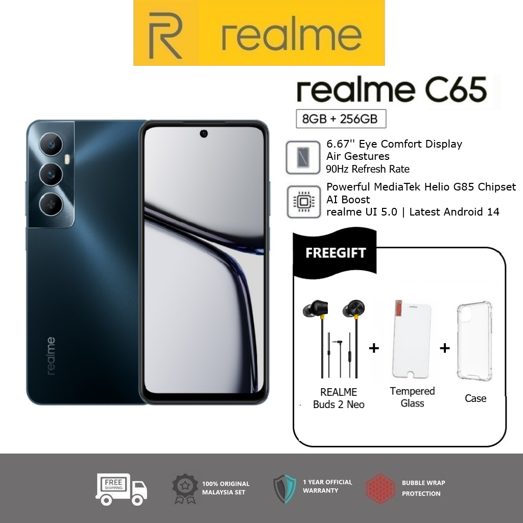 Realme C65 (8+8+256GB) | Smartphone 50MP Camera | 5000MAH Battery 1 Year Malaysia Warranty