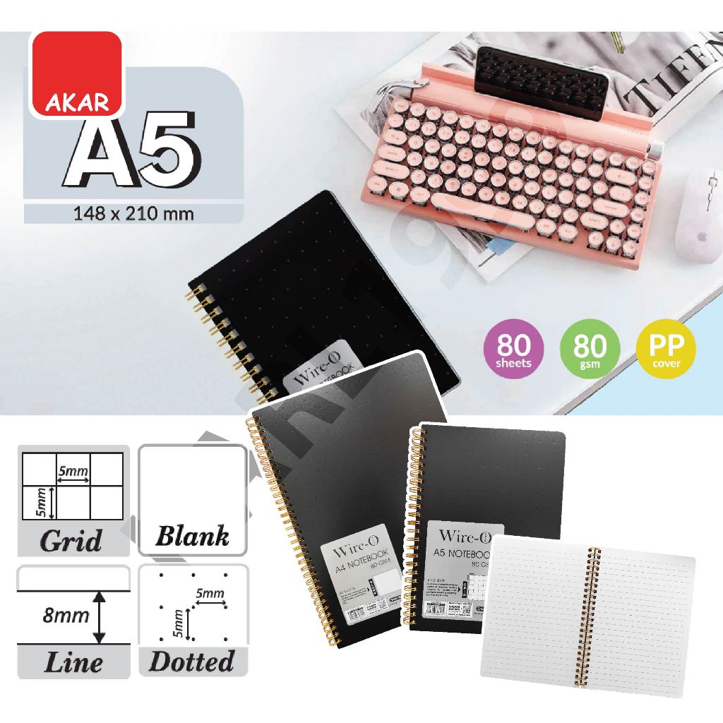 Smart Write 80sheets PP WIRE-O Notebook A4 A5 Spiral Wire O Black Planner Journal Notebook/Buku Nota-Blank-Line-Dot-Grid