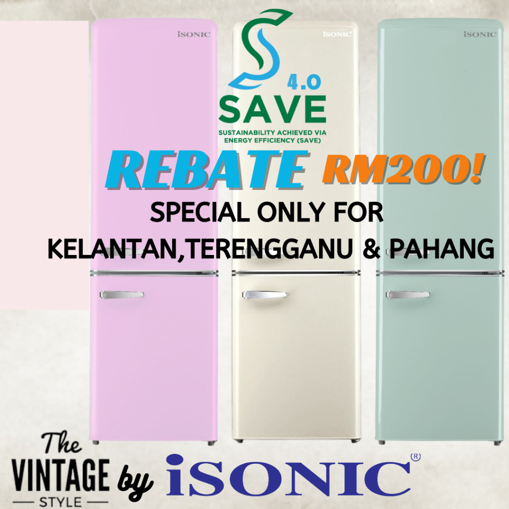 ** Free Shipping** iSONIC DOUBLE DOOR VINTAGE REFRIGERATOR IDR-BCD261LH (CREAMY WHITE / LIGHT GREEN / PINK / RED)