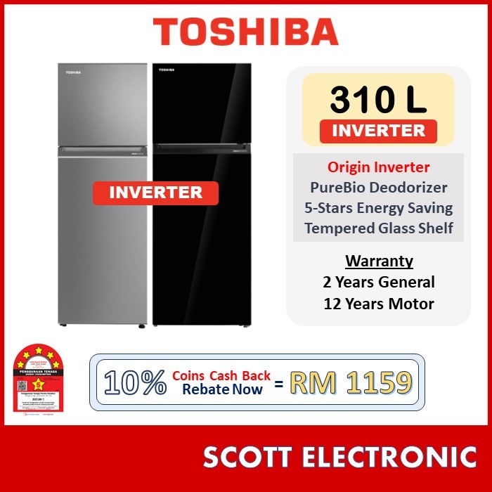 [Deliver By Seller Kedah & Penang] Toshiba 310L Inverter Refrigerator GR-RT320WE-PMY(UK)(SS) Fridge Peti Ais