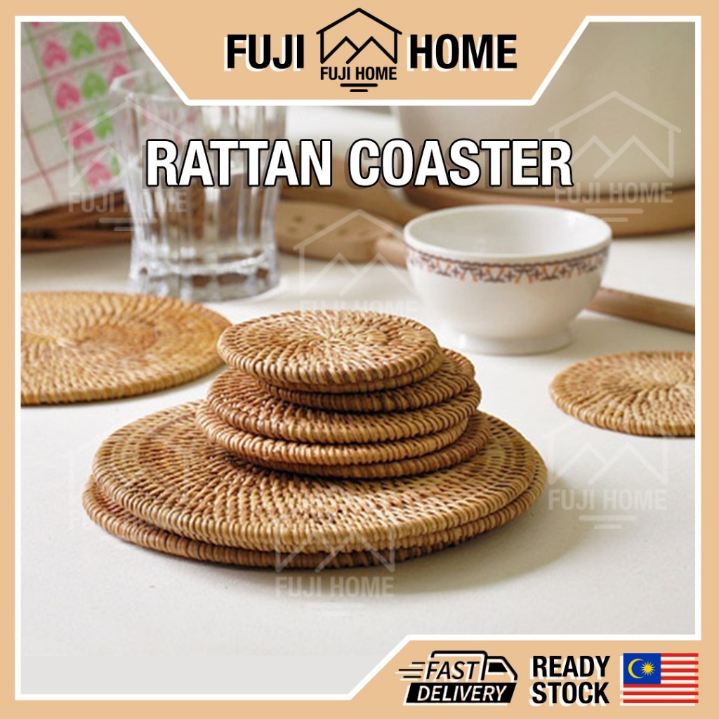 READY STOCKHeat Trivet Handmade Rattan Coasters Coaster Coffee Cup Pad Heat Resistance Coffee Tea Drinks Cup Place Mat