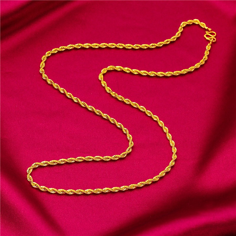 Rantai Leher Emas Bangkok 24k Tali Pintal 916 Perempuan Emas korea Gold Plated Jewelry Necklace