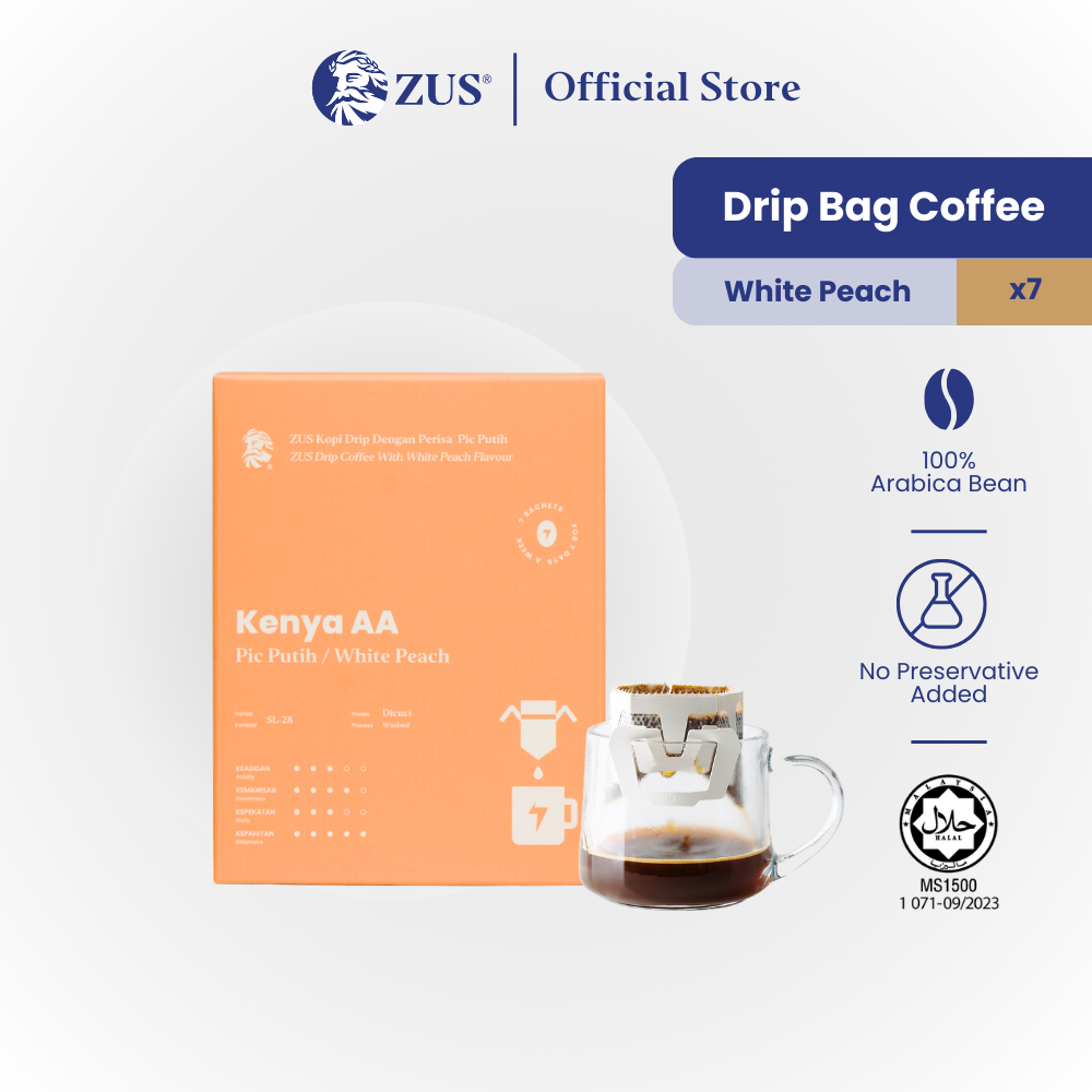 ZUS Flavoured Drip Bag Coffee - Kenya AA - White Peach - 7's