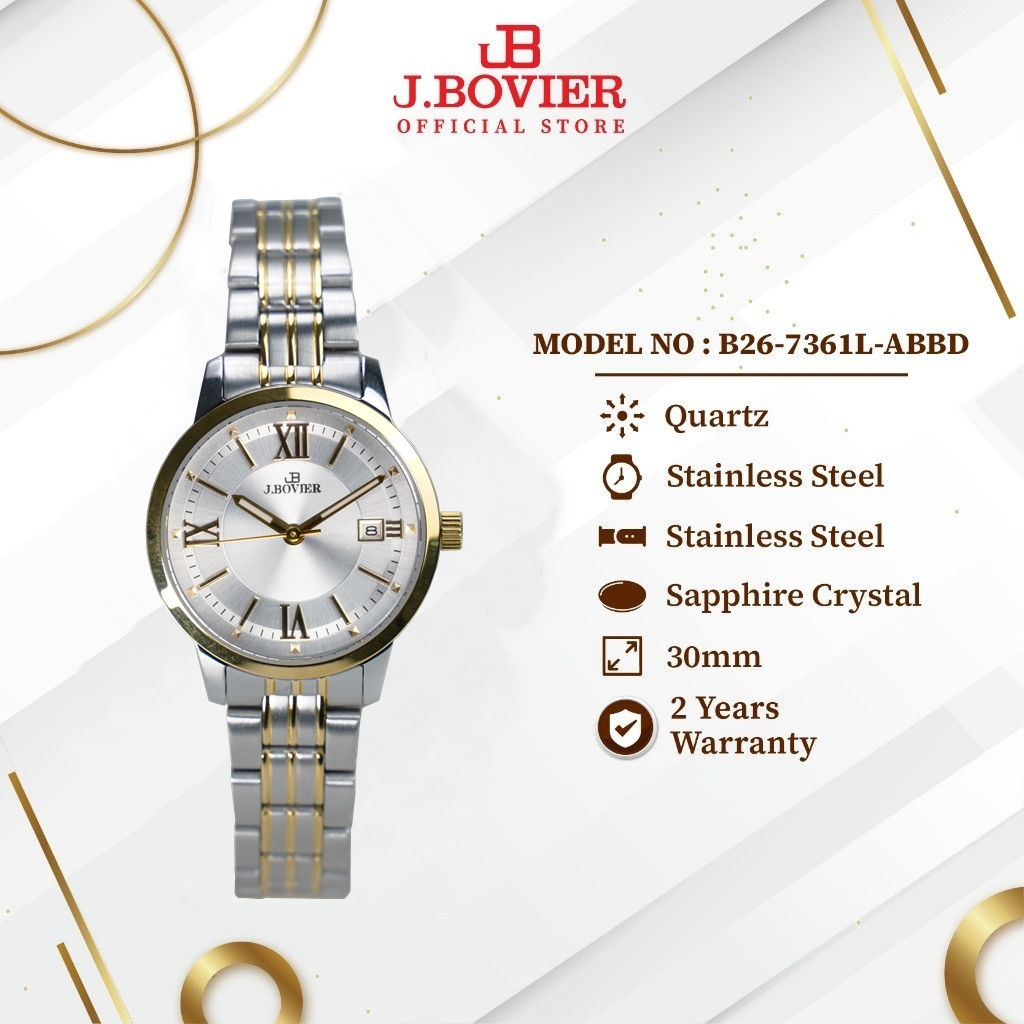 [2 Years Warranty] J.Bovier Classic Quartz Women Watch Jam Tangan Wanita B26-7361L-ABBD