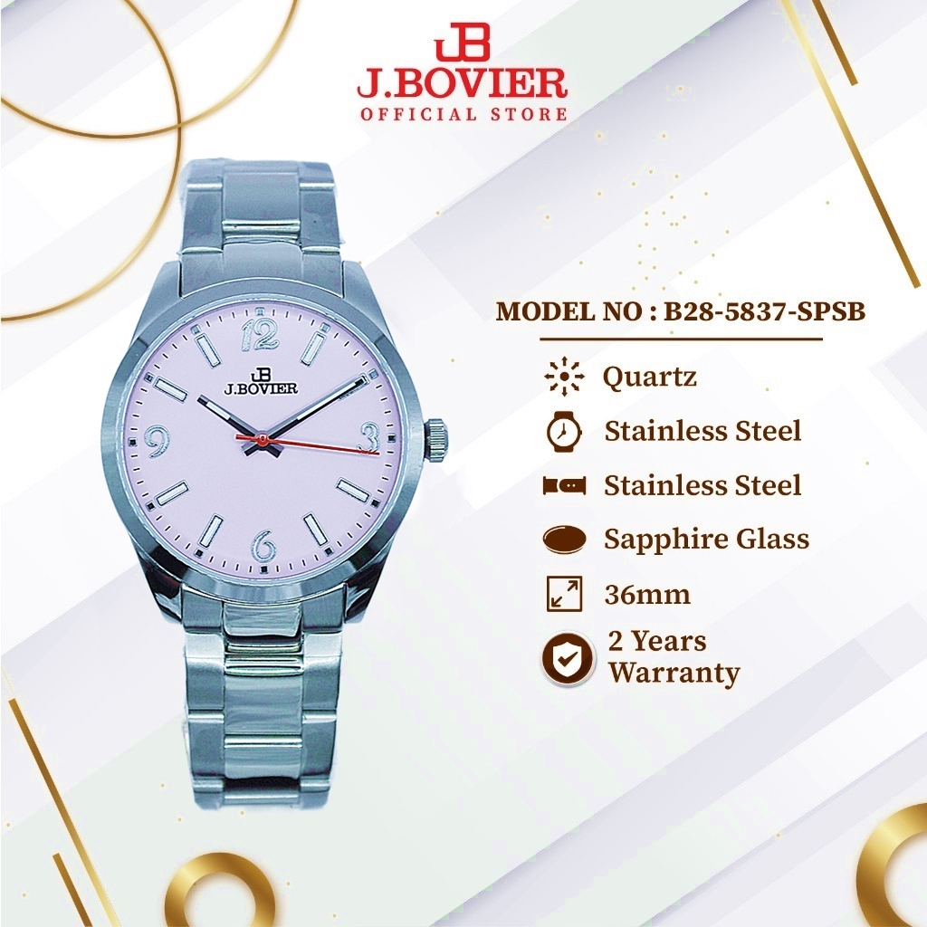 [2 Years Warranty] J.Bovier Quartz Unisex Couple Watch Jam Tangan B28-5837-SPSB