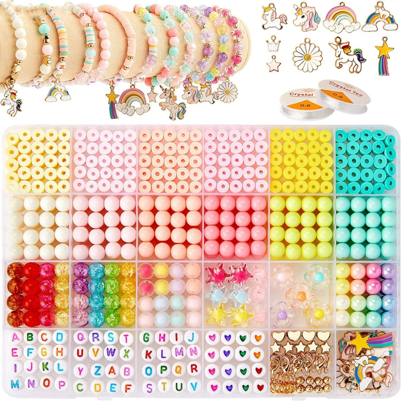 1340pcs Beads Bracelet DIY Kit Set Alphabet Beads Name Keychain DIY Accessories Friendship Gift Set for Kids