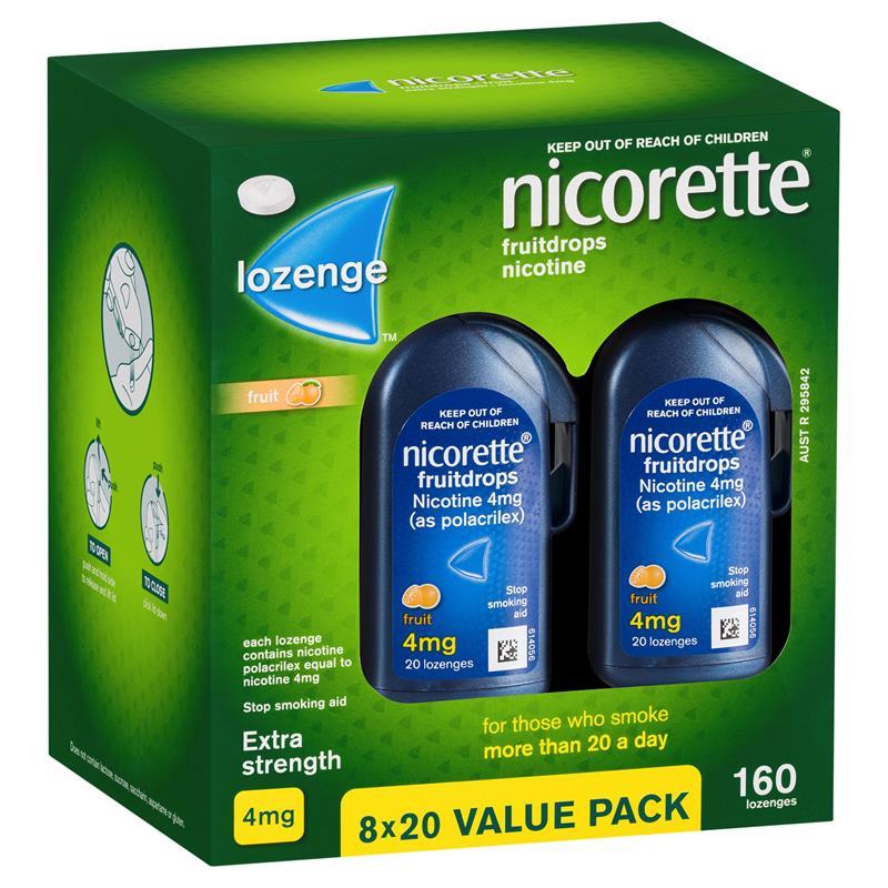 Nicorette Quit Smoking Extra Strength Nicotine Lozenge Fruitdrops 160 /80 Pack