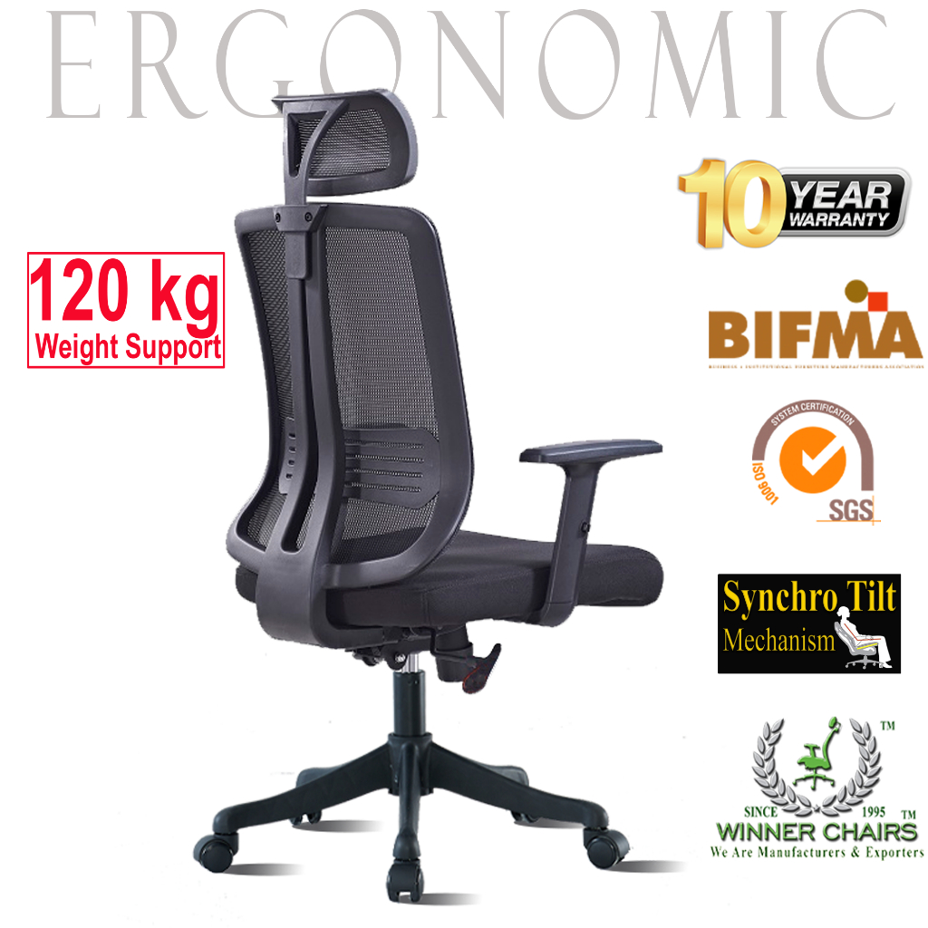 Office Chair 1033A-BLK Ergonomic Highback Mesh Winner Chairs