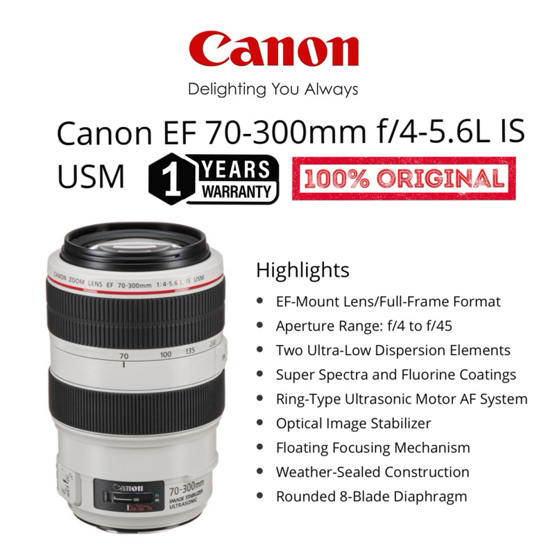 CANON EF 70-300MM F/4-5.6L IS USM TELEPHOTO SUPER ZOOM LENS FAST AUTOFOCUS SPORTS PHOTO FULL FRAME FORMAT EF LENS SPORTS