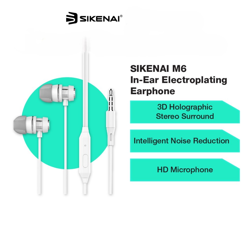 SIKENAI M6 In-Ear Electroplating Earphone 3D Holographic Stereo Surround, Intelligent Noise Reduction & HD Microphone