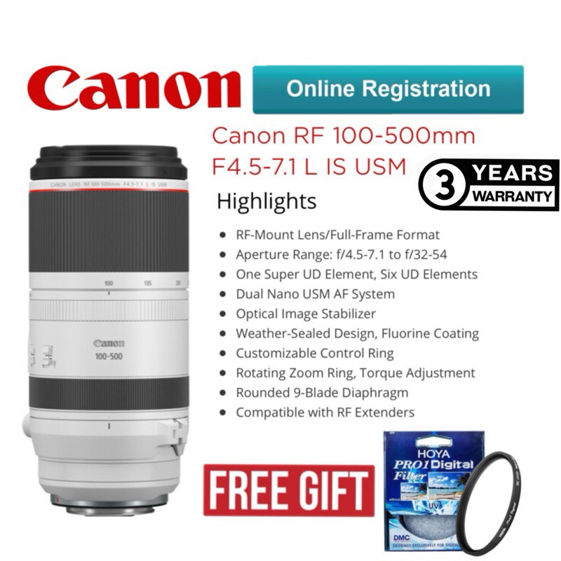 (CANON MALAYSIA SET)CANON RF 100-500mm F/4.5-7L IS USM LENS ORIGINAL SUPER ZOOM TELEPHOTO SPORTS LENS