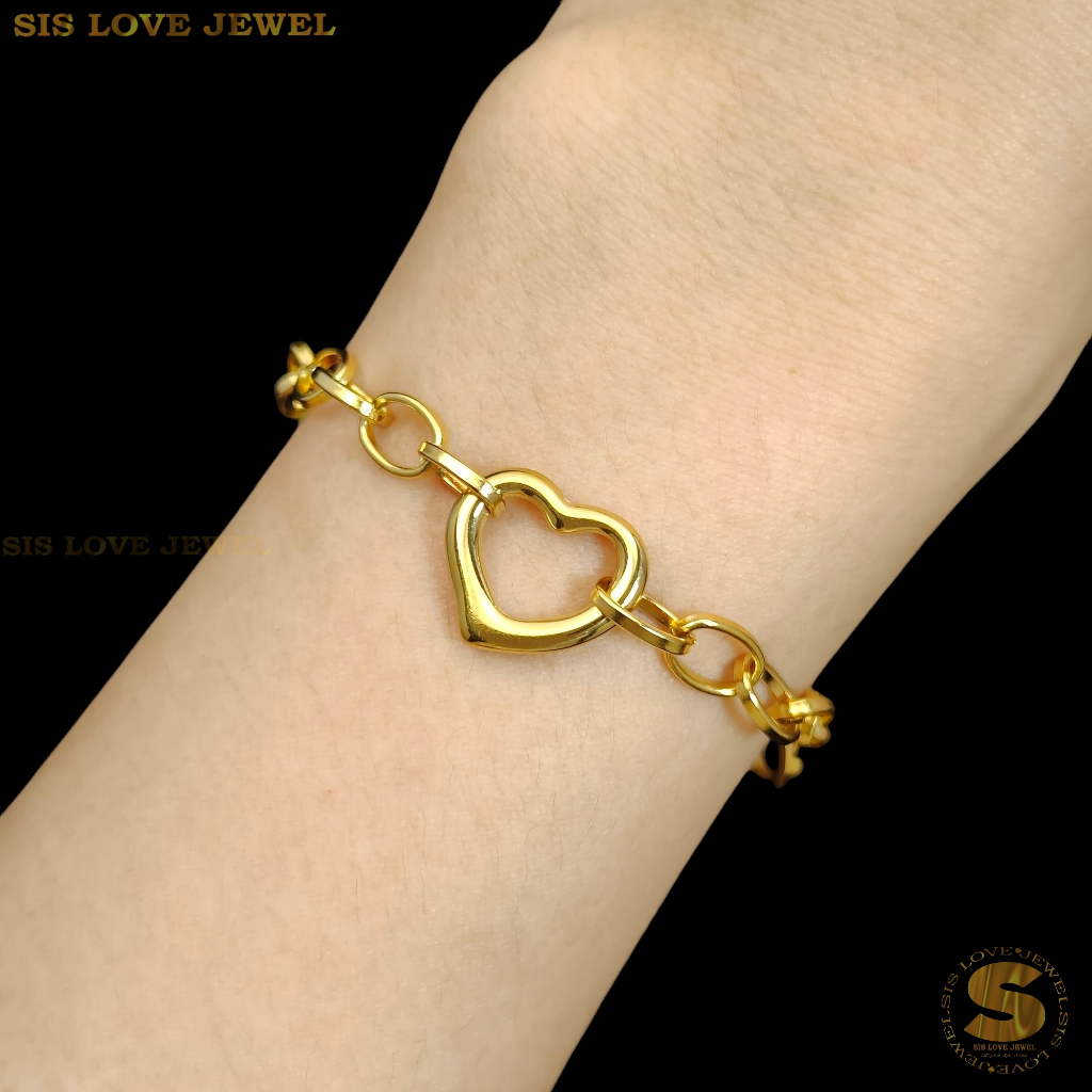 Sis Love Jewel Titanium Steel 18K Gold Plated Love Bracelet Chain Rantai Tangan for Women Fashion Jewellery B175