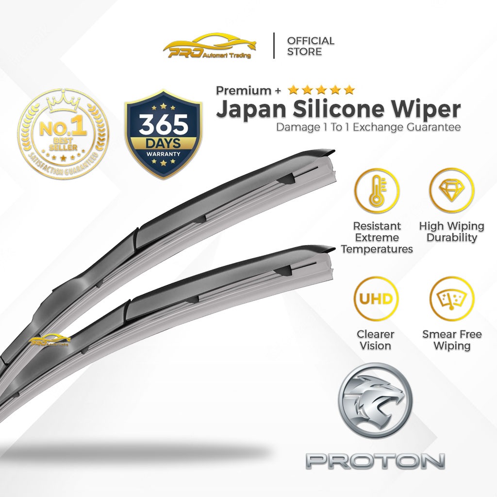 Japan Silicone (1 PAIR) Car Wiper Proton Satria Wira Waja Saga 2016 Preve Inspira X50 X70 X90