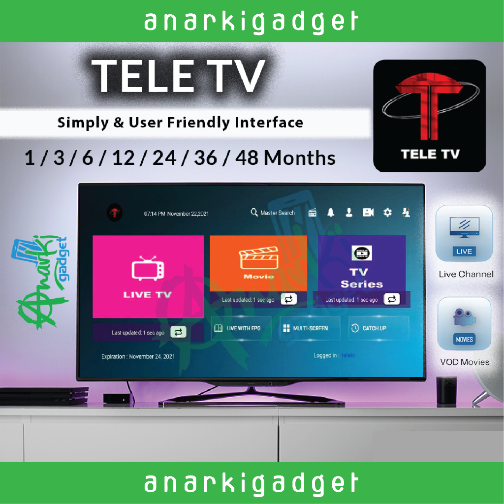 TeleTV IPTV TELETV tele tv Support SmartTV/Windows/Android/iOS - MONTHLY SUBSCRIPTION FAST DELIVERY