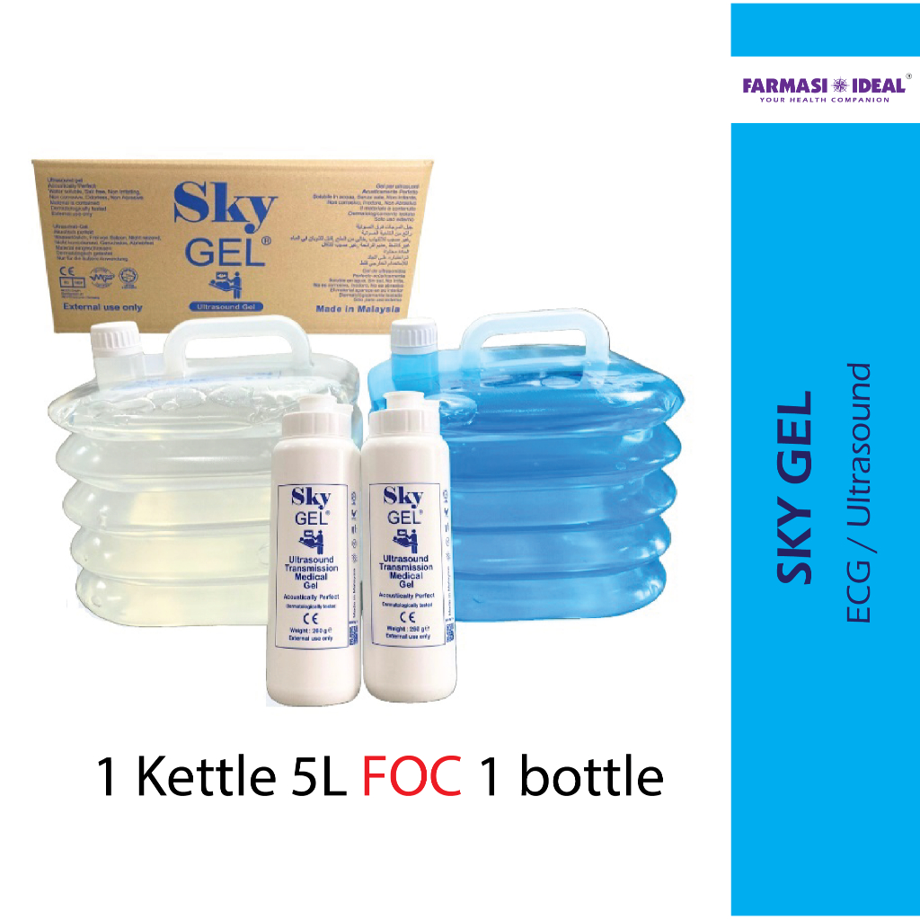 SKY GEL  Ultrasound/ECG, 5L  - SKYGEL Blue/Colourless FREE Empty Bottle, 260ml | Halal Certified