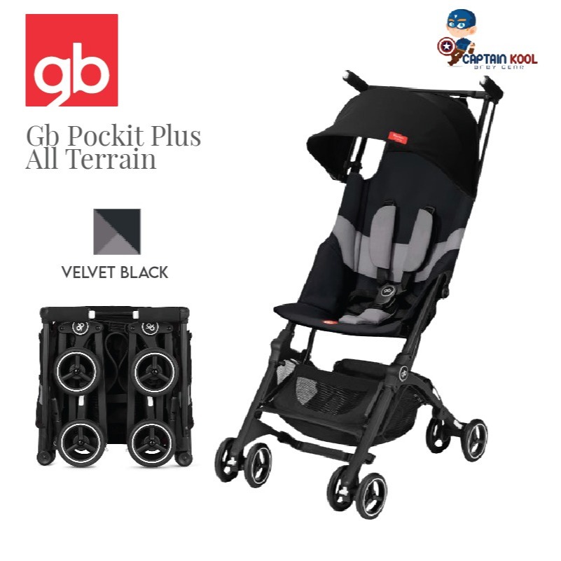 Gb Pockit Plus ALL CITY Baby Stroller - World LIghtweight Stroller with Reclining Seat 6mth to 22kg- VELVET-BLACK