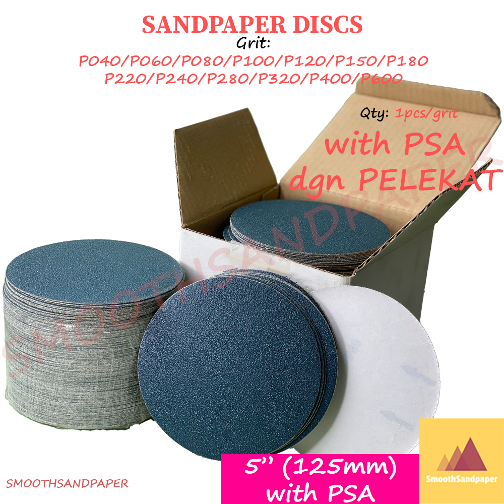 5" (125mm) Kertas Pasir Bulat (Hijau + PELEKAT) Abrasive Green Sandpaper Discs Aluminium Oxide (PSA) 砂纸背胶圆盘