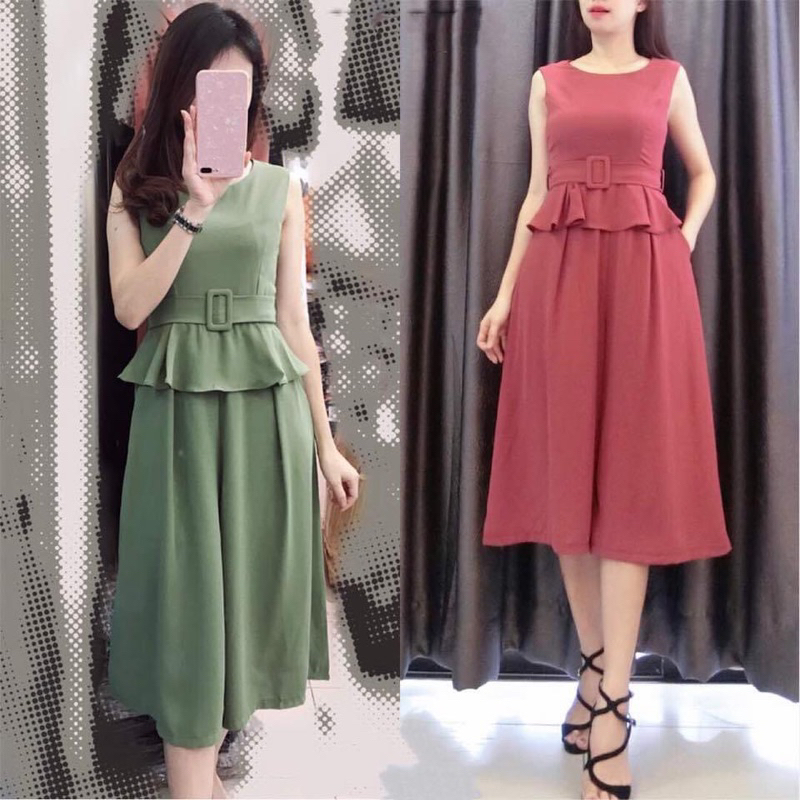 Desense高质量宽腿过膝连身裤配腰带 Premium Quality Medi jumpsuit with belt