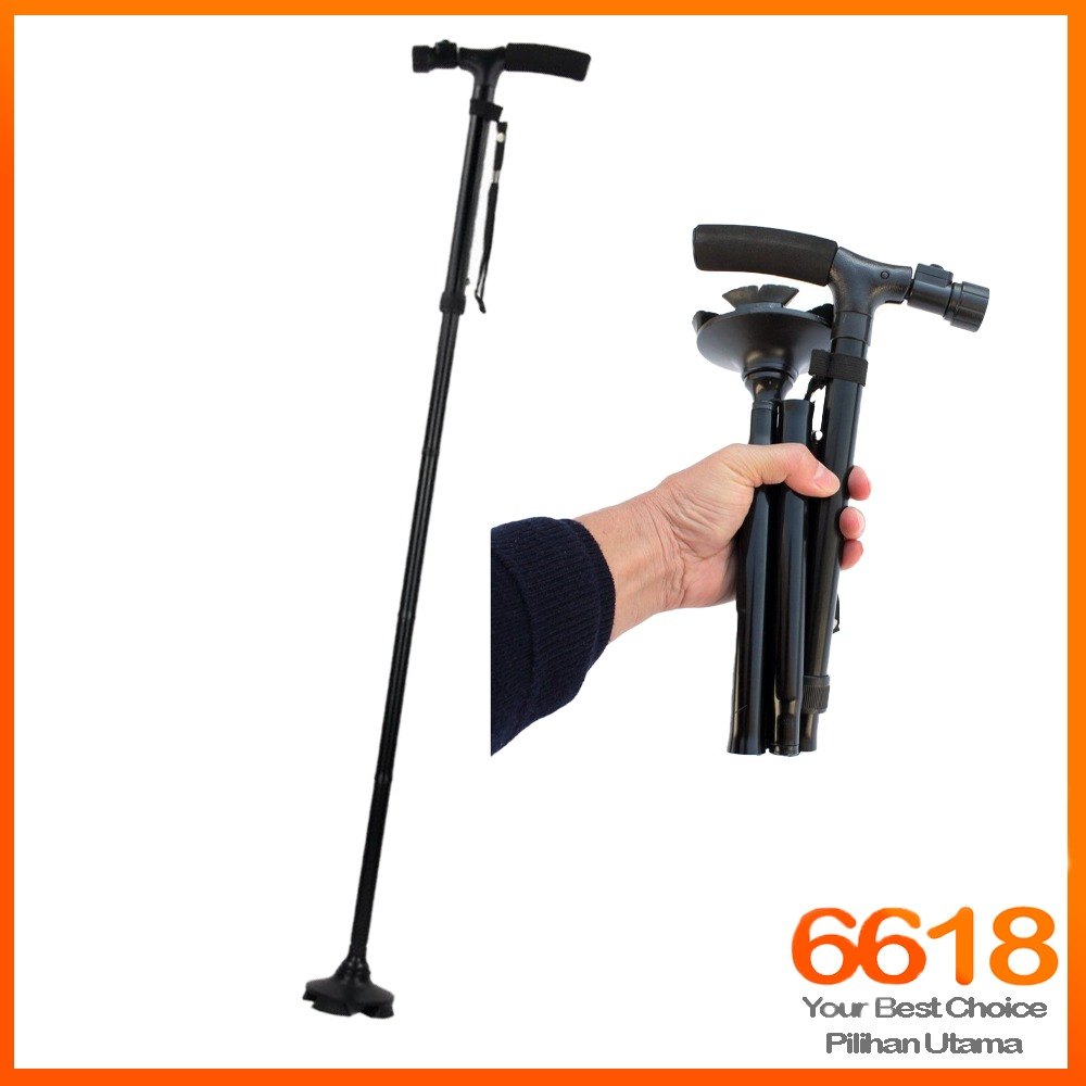 Tongkat Dipercayai Orang Tua Tongkat Kaki Kurang Upaya Sokongan Harian Tongkat Boleh Lipat Dengan Lampu LED Binaan