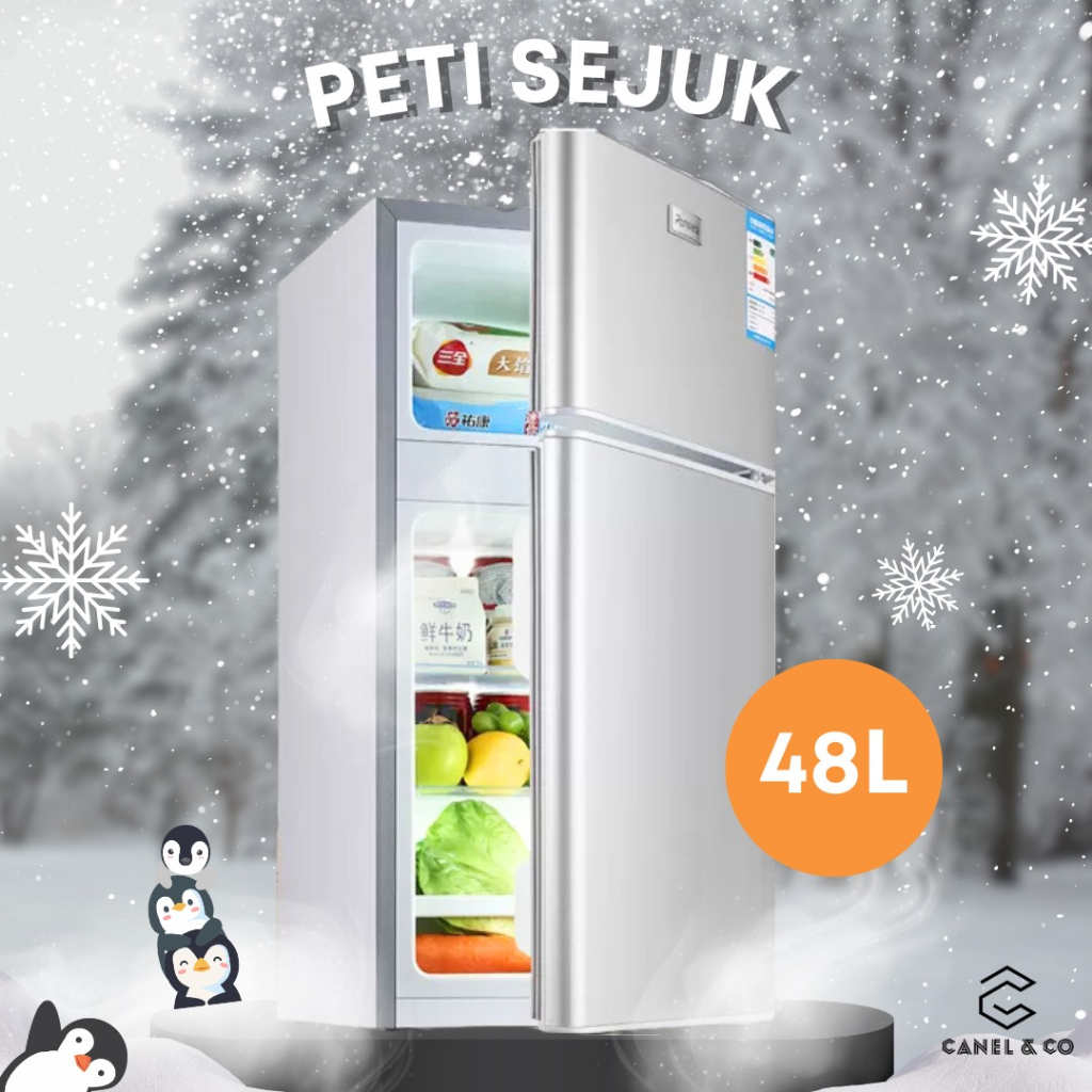 [1 Year Warranty] 48L 2-Door Mini Refrigerator Freezer & Chiller Household Food Drink Fridge Peti Sejuk Peti Ais 雙開門冰箱