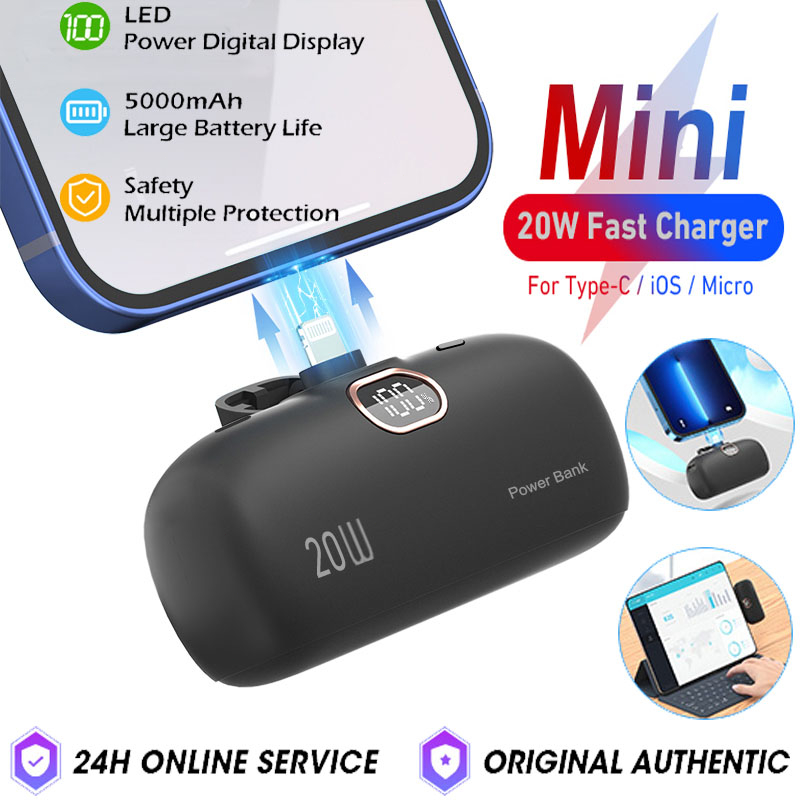 Mini Power Bank 5000mAh PD 20W Fast Charging Portable Powerbank Mini Emergency Charger Powerbanks for Android Type-C&IOS