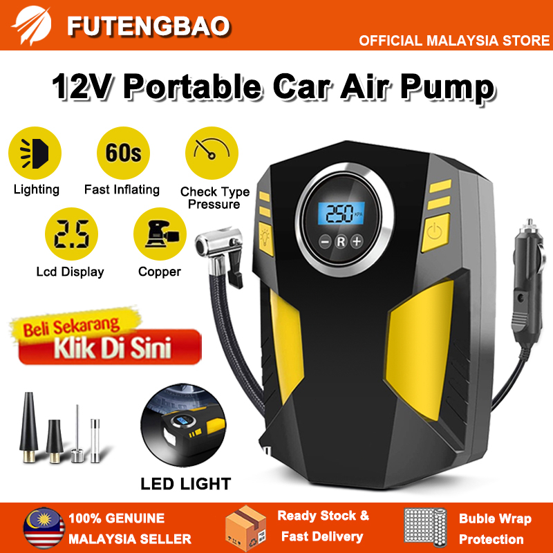 [Hot sale]12V Portable Car Electric Tyre Pump Tire Inflator Car Tyre Inflator Air Pump LED Light Pam Tayar Kereta Motor