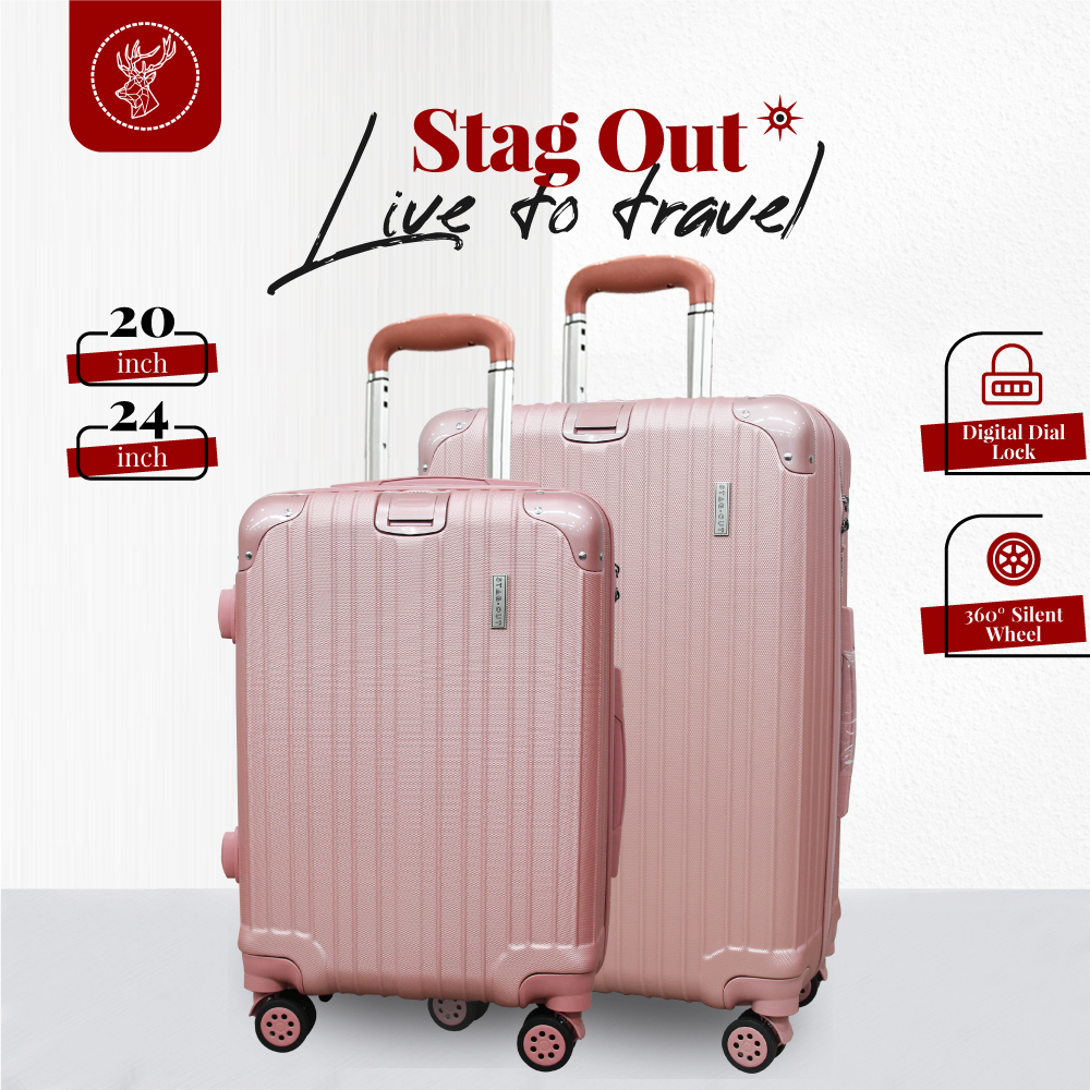 Stag-Out Amirates Premium 2in1 Travel Luggage Bag ABS Hard Case lightweight suitcase Bagasi Kabin 20/24" Rose Gold