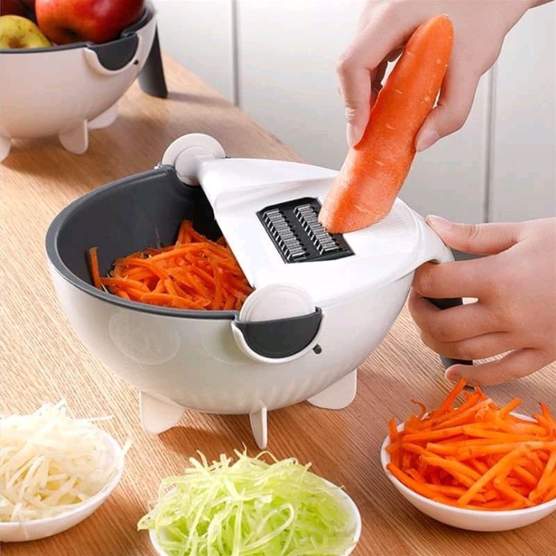Ready Stock9 in 1 Multifunction Vegetable Slicer Cutter Shredder Manual Chopper With Drain Basket Magic Rotate Colander
