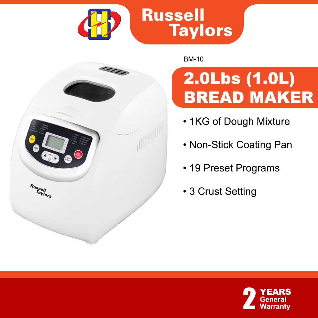 Russell Taylors Bread Maker (2.0Lbs/1.0L) 19-Preset 3-Crust Setting Non-Stick Pan Bread Maker BM-10