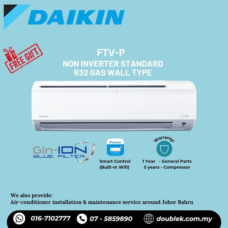 DAIKIN 1.0HP/1.5HP (FTV28PB/FTV35PB) NON INVERTER R32 AIR-CONDITIONER FTV SERIES BUILD-IN WIFI (GIN-ION)(FTV28PB/FTV35PB