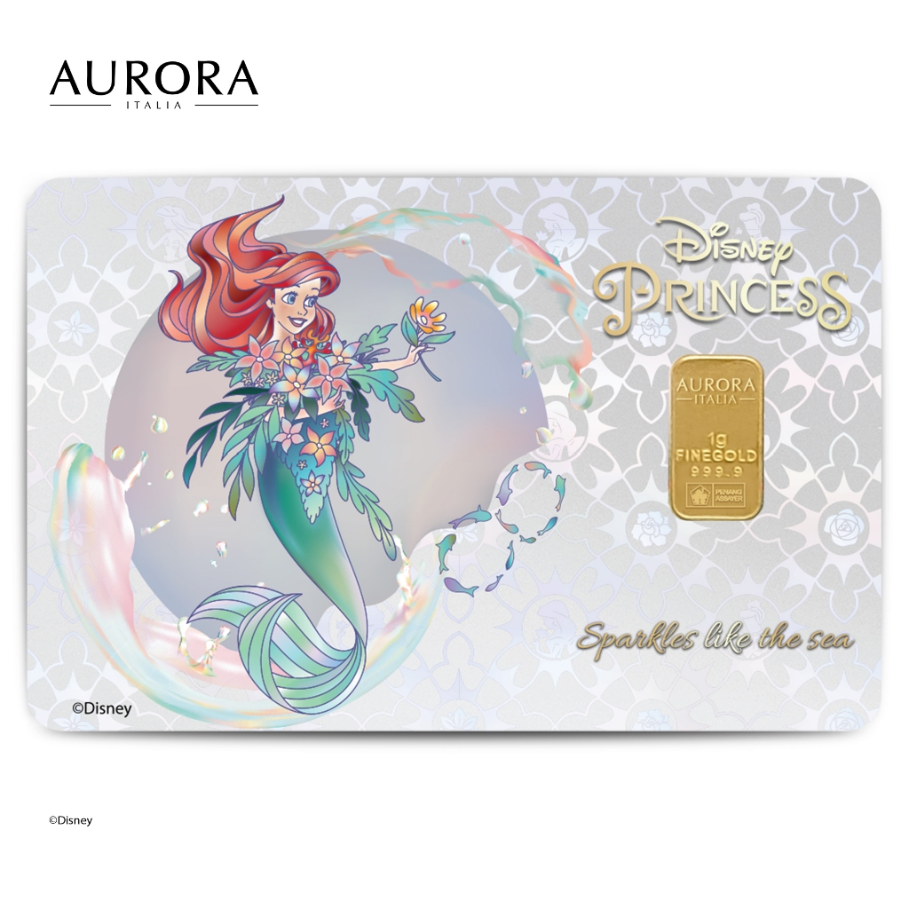 DISNEY X AURORA ITALIA (1g) 999.9 Princess Collection Ariel 2 Limited Edition Gold Bar 迪斯尼公主系列 小美人鱼纯金足金片