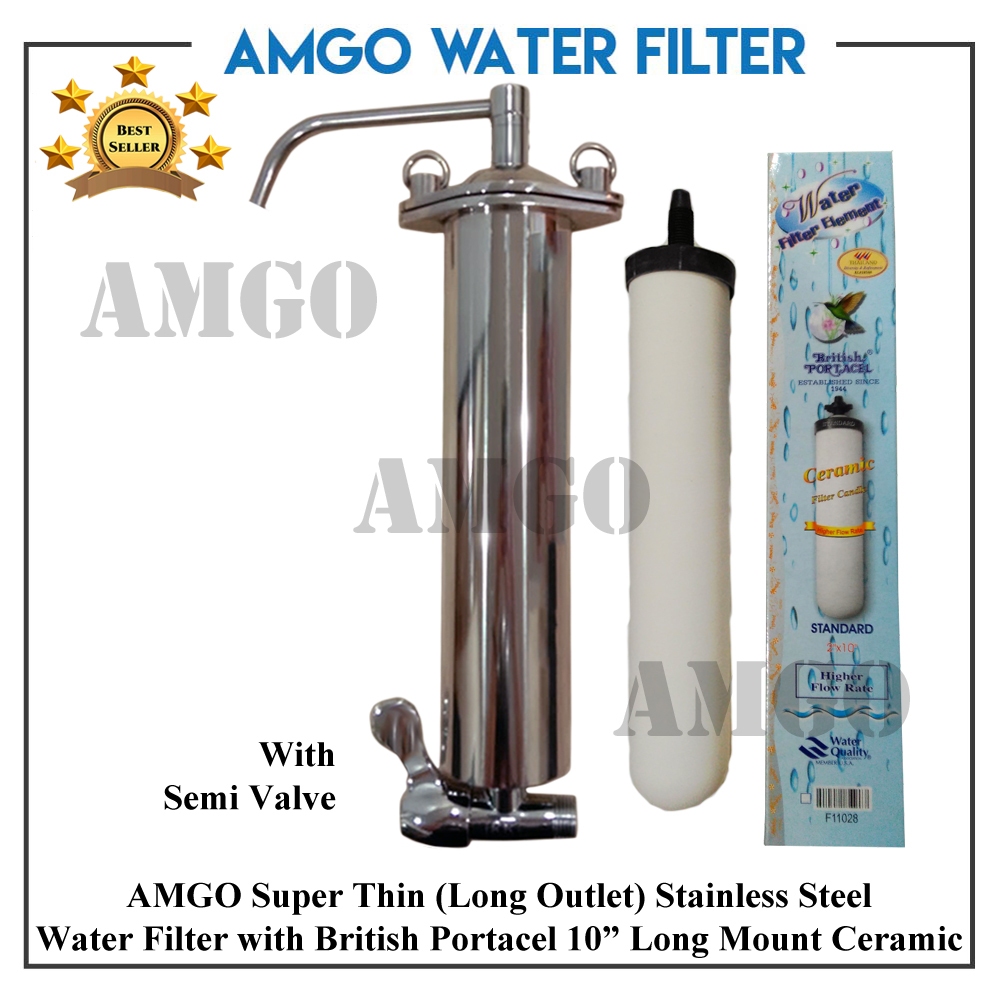 AMGO Super Thin 304 Stainless Steel Water Filter Water Purifier ceramic Filter housing casing