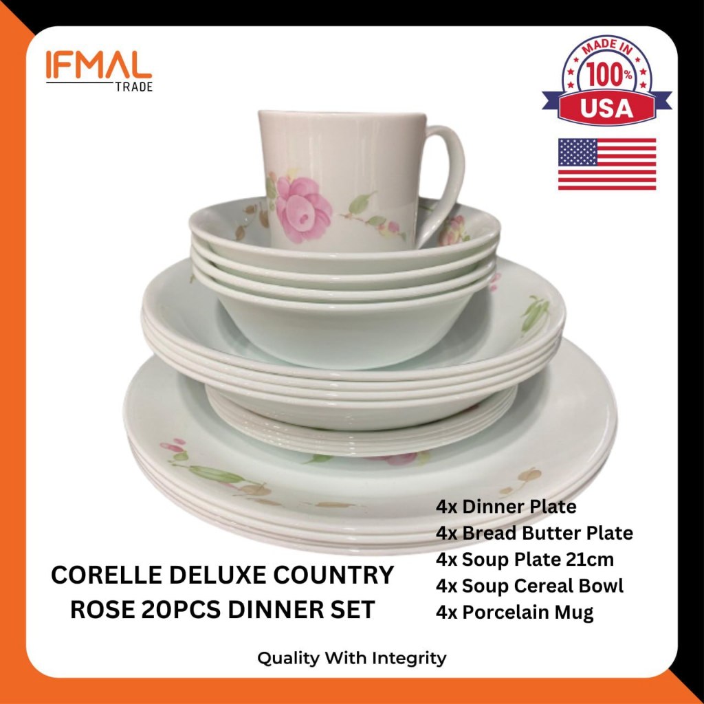 (Ready Stock!!) Corelle Country Rose 20pc Dinnerware Set | Deluxe Dinner Serve Set