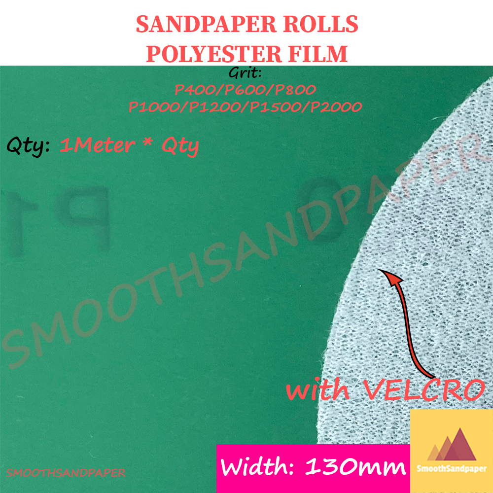 Velcro HOOK&LOOP Polyester Film Sanding Roll Aluminium Oxide (Green) Kertas Pasir (Hijau) 130mmX1Meter 植绒砂纸卷聚酯薄膜 image 2