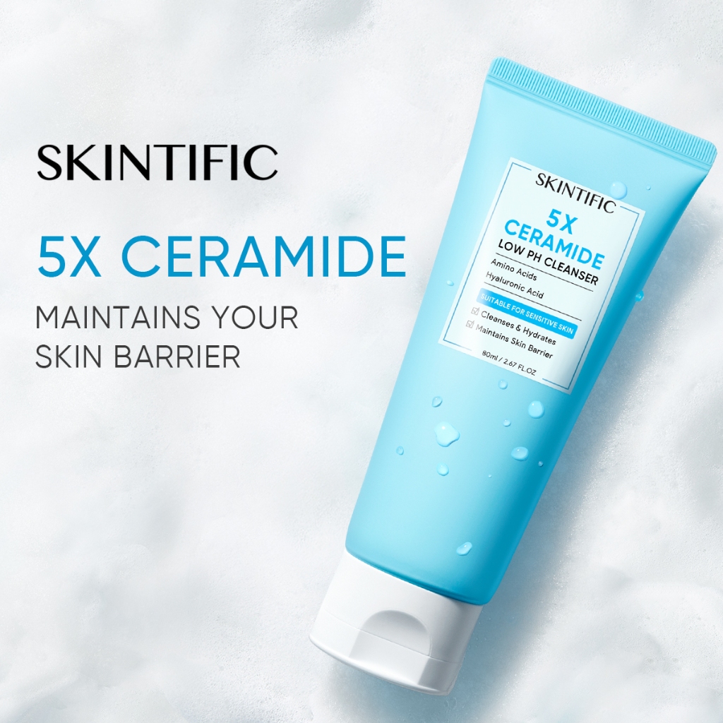 SKINTIFIC 5X Ceramide Low pH Cleanser Facial Wash Pencuci Muka For Sensitive Skin 80ml Moisturizing Repair Barrier