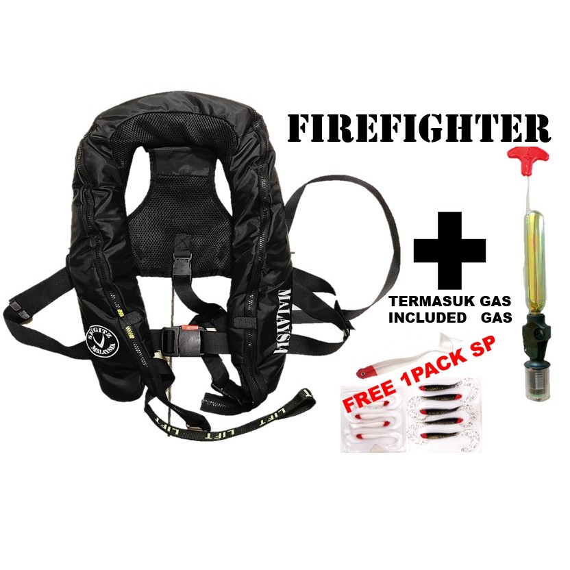 SKYGITZ MALAYSIA Firefighter Vest Maximus Design For Angler Inflatable Life Jacket, W/GAS CYLINDER 33G READY TO USE