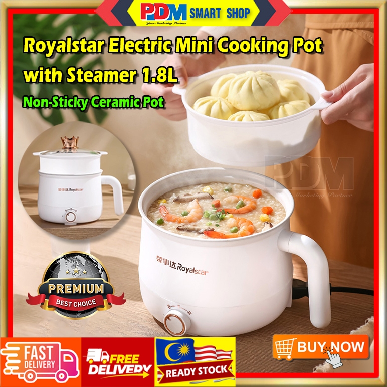 PDM Royalstar Electric Mini Cooking Pot with Steamer Mini Hot Pot Non-Stick Wok Student Dormitory Pot 1.8L 学生宿舍锅 迷你电煮锅