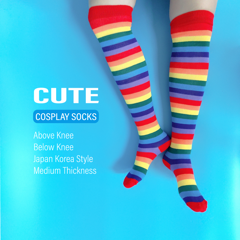 New Arrival Cute Rainbow JK Cosplay style socks Stokin Comel pelangi
