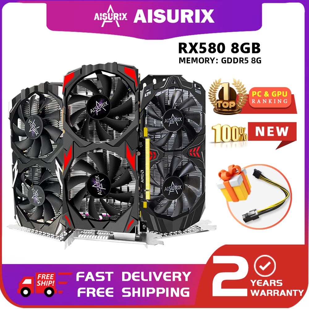 AISURIX Brand New Graphics Card RX 580 8GB AMD Radeon Computer GPU Video Card For Gaming Work Office