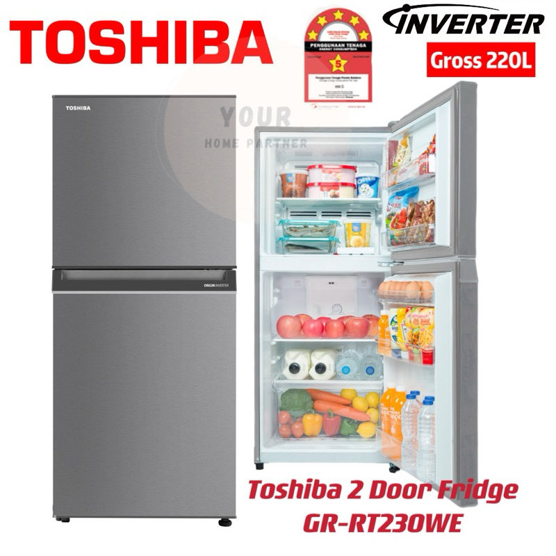 Toshiba 2 Door Inverter Fridge GR-RT230WE-PMY(SS) (220L)Gross Capacity Replace GR-B22MP(SS)