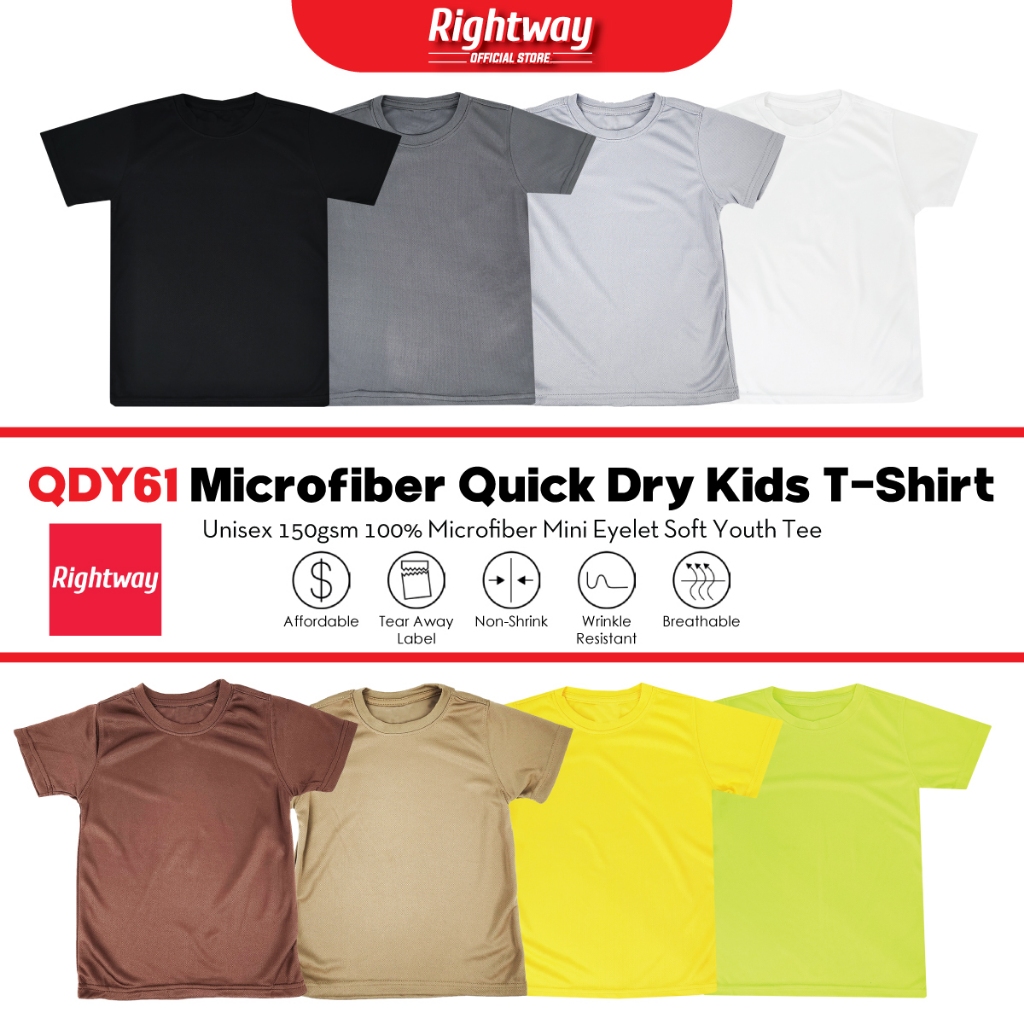 RIGHTWAY 100% Microfiber Children T-Shirt Kids Youth Plain Round Neck T-Shirt Baju Anak Lelaki Perempuan - QDY61 Group D