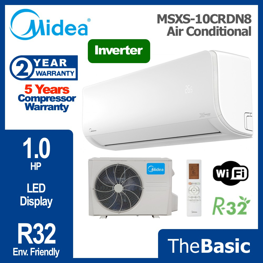 MIDEA AirCond 1.0HP-2.5HP R32 Xtreme SavE Inverter Air Conditioner WiFi Ready (MSXS-10CRDN8/13CRDN8/19CRDN8/25CRDN8)