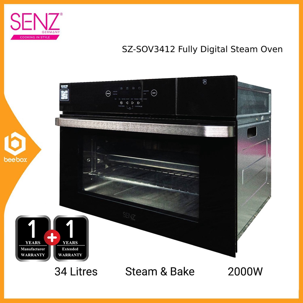 Senz SZ-SOV3412 FlexiSteam Pro Built-in Fully Digital Steam Oven 34L (Bake & Steam) 2000W (*1+1 Extended Warranty*)