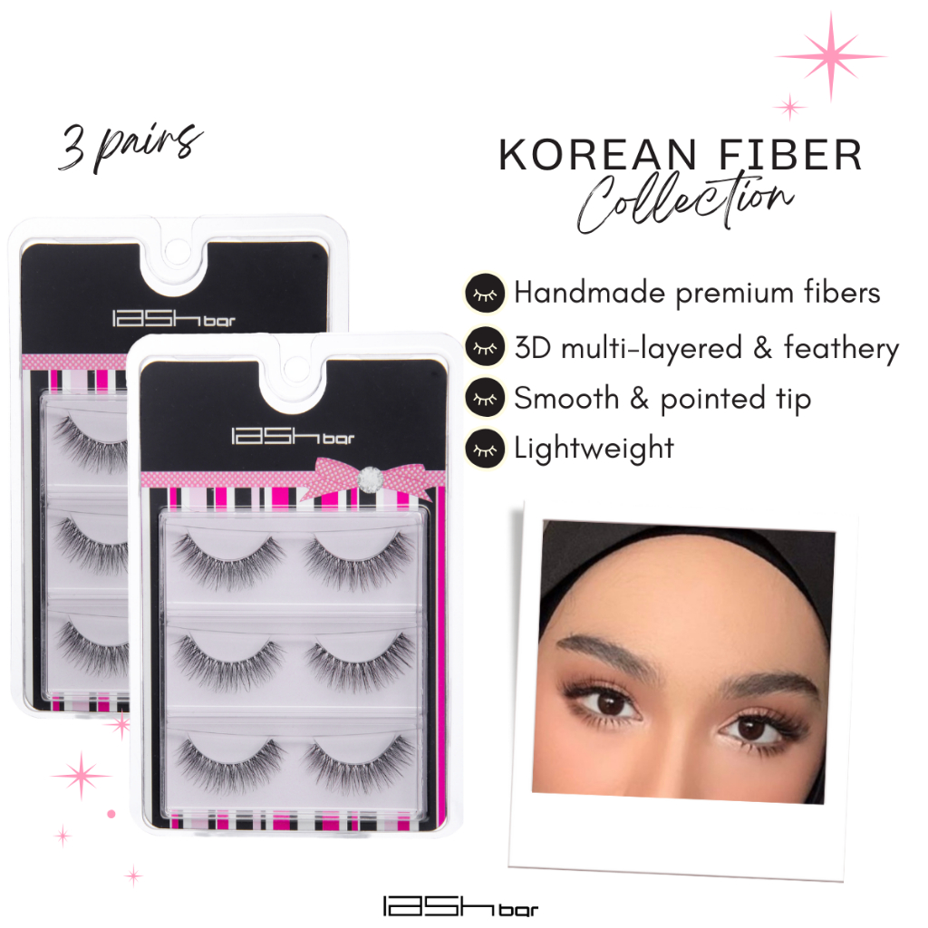 [Ready Stock] LASH BAR 3 Pairs Handmade False Eyelashes (Korean Fiber) Bulu Mata Palsu 假睫毛