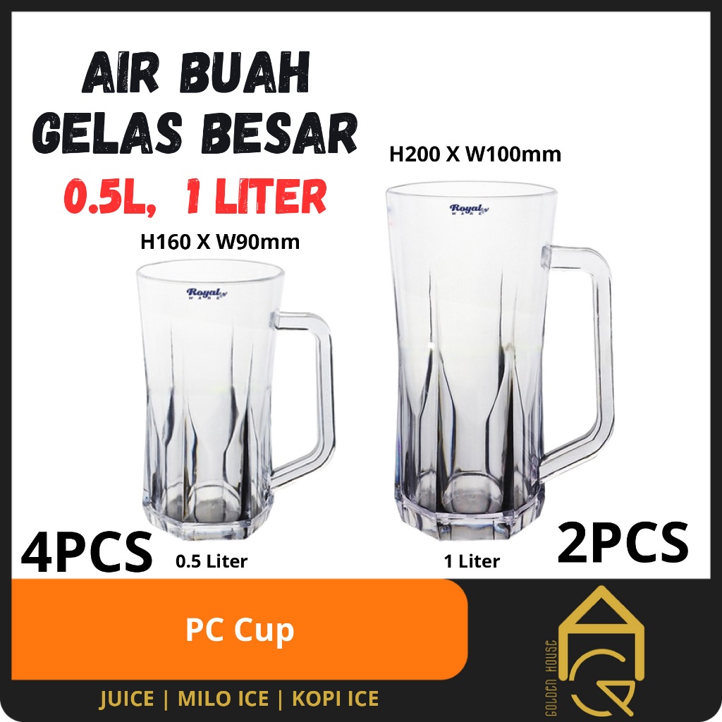 GDH 1 Liter Cawan Besar XXL/Gelas Besar XXL/Big Plastic Mug Cup/Fruit Juice Mug/Plastic Drinking Mug with Handle 1000L